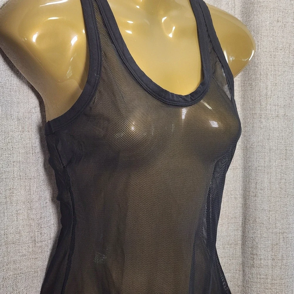 Savage X Fenty Lingerie Mesh Tank Top Small Black Racer Back Sheer‎ Rhianna